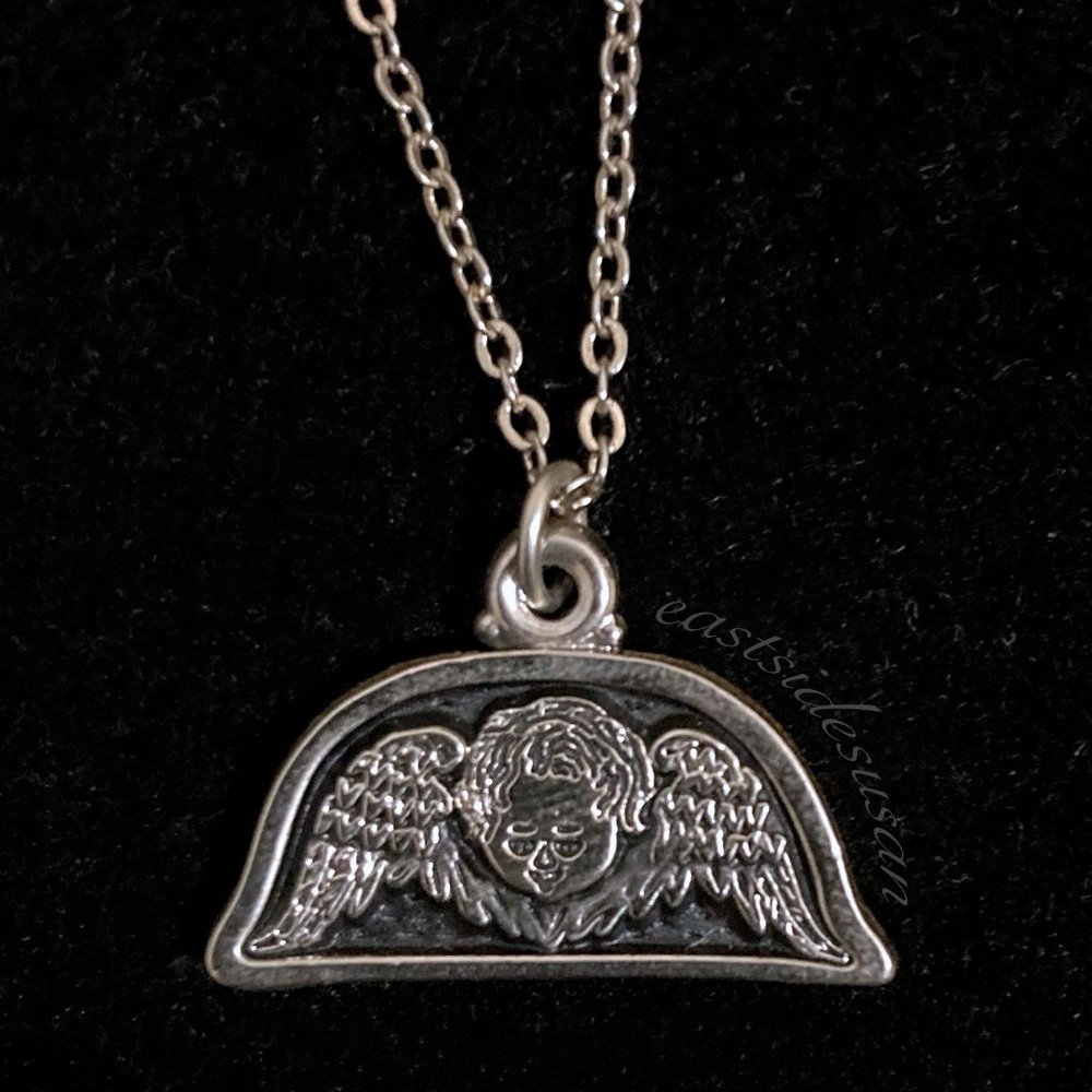 Headstone Grave Necklace WINGED HEAD/Angel Cemetery Goth ⏳ MEMENTO MORI NYC